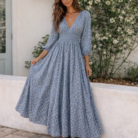 tentree Dresses & Skirts - tentree Blue Floral Maxi Dress